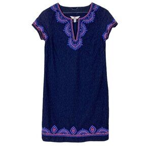 Vineyard Vines Starfish Jaquard Tunic Dress 00 Blue Embroidered Beaded Lined